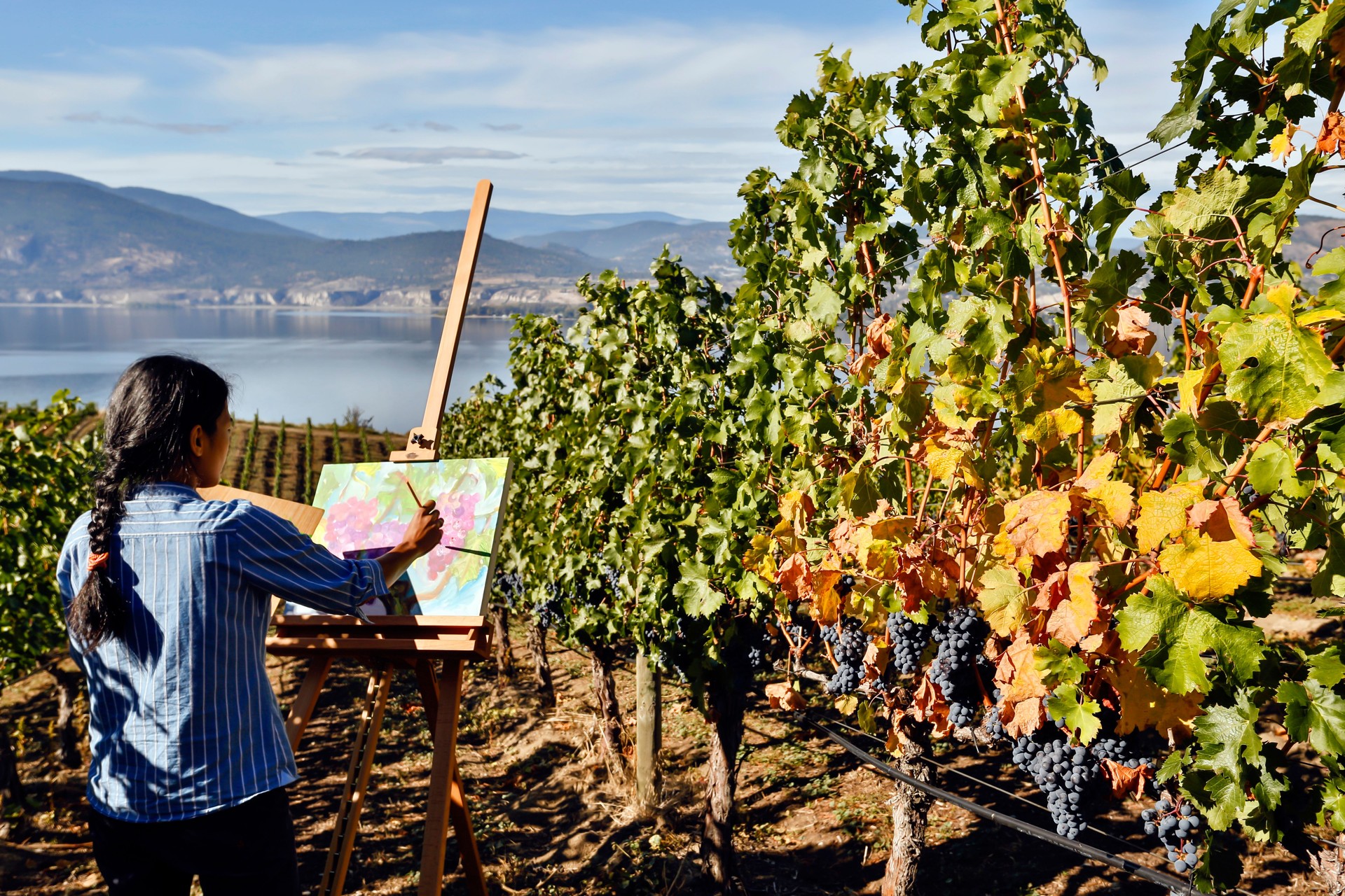 Woman Artist Oil Painting Vineyard